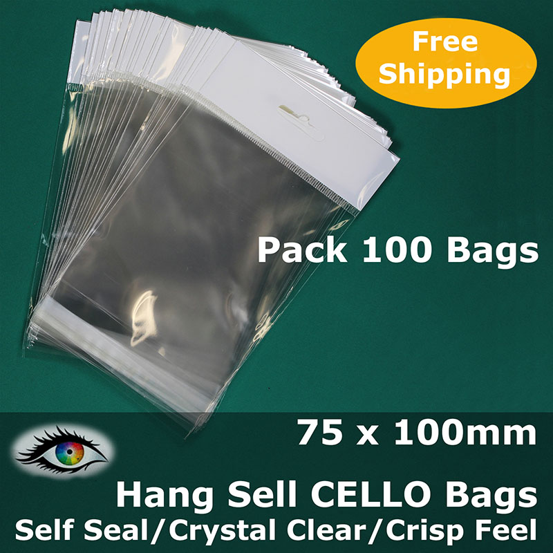 Hang Sell Crystal Clear CELLO Bags with Self Adhesive Seal 75x100mm PH75100