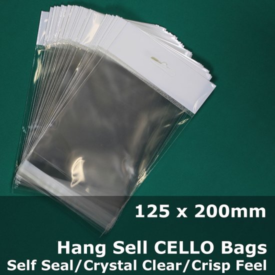 (image for) #PH125200 - 125x200mm Hang Sell Crystal Clear Cello Bags