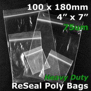 (image for) #RB747 - 100x180mm (4" x 7") 75um ReSealable Poly Bag