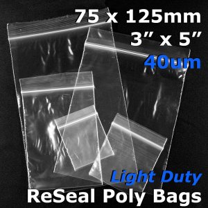 (image for) #RB435 - 75x125mm (3" x 5") 40um ReSealable Poly Bag