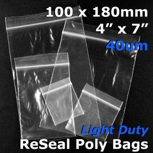 (image for) #RB447 - 100x180mm (4" x 7") 40um ReSealable Poly Bag