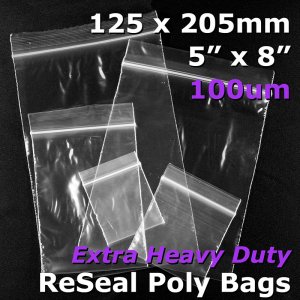 #RB958 - 125x205mm (5\" x 8\") 100um ReSealable Poly Bag