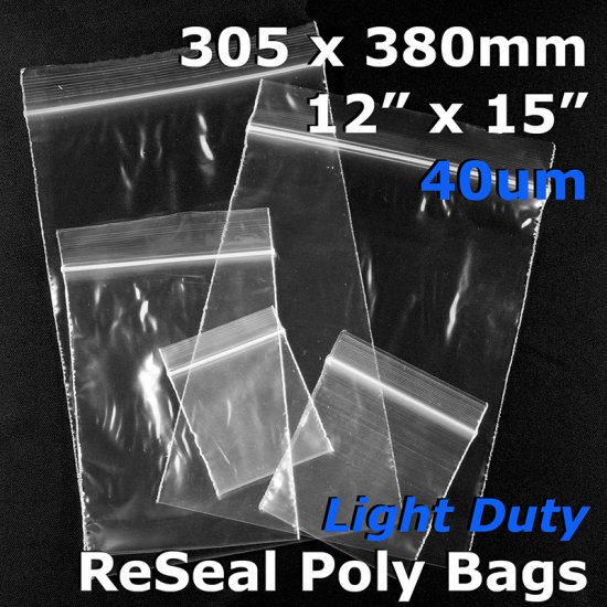 (image for) #RB41215 - 305x380mm (12" x 15") 40um ReSealable Poly Bag