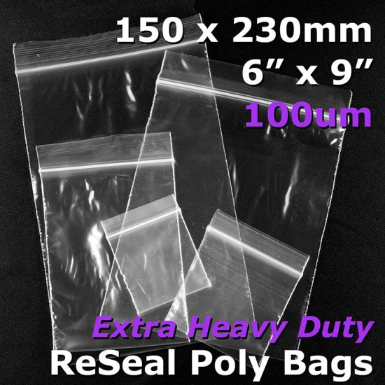 (image for) #RB969 - 150x230mm (6" x 9") 100um ReSealable Poly Bag