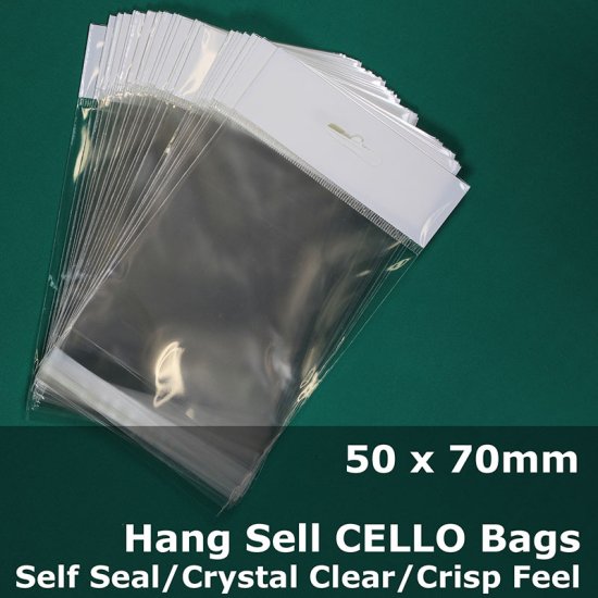 (image for) #PH5075 - 50x70mm Hang Sell Crystal Clear Cello Bags