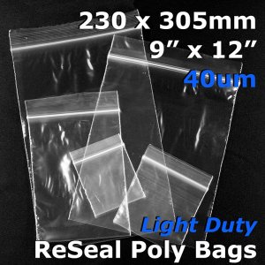 #RB4912 - 230x305mm (9\" x 12\") 40um ReSealable Poly Bag