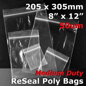 #RB5812 - 205x305mm (8\" x 12\") 50um ReSealable Poly Bag