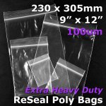 #RB9912 - 230x305mm (9" x 12") 100um ReSealable Poly Bag