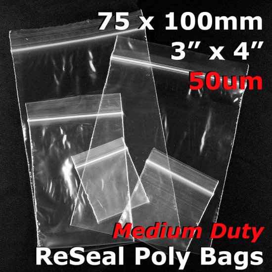 #RB534 - 75x100mm (3" x 4") 50um ReSealable Poly Bag - Click Image to Close