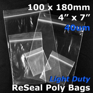 #RB447 - 100x180mm (4\" x 7\") 40um ReSealable Poly Bag