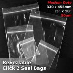 #RB51318 - 330x455mm (13" x 18") 50um ReSealable Poly Bag
