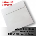 E34CX - 130mm Square eXtra HQ 140gsm White Envelope Wallet PnS
