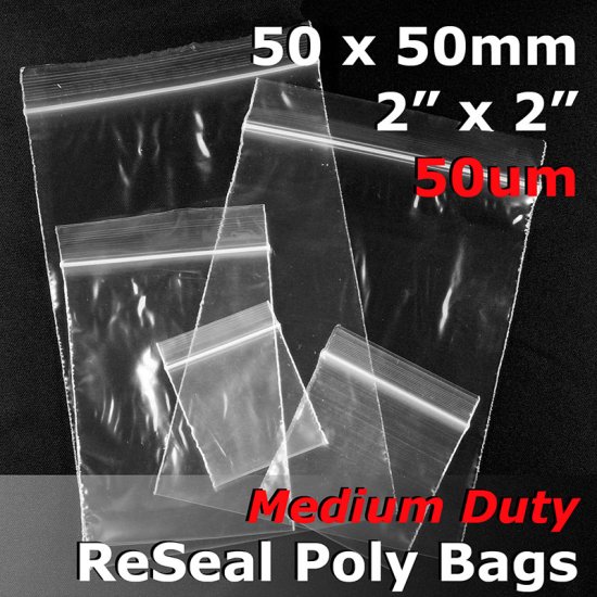 (image for) #RB522 - 50x50mm (2" x 2") 50um ReSealable Poly Bag