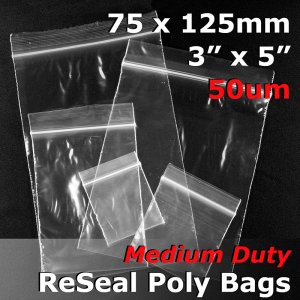 (image for) #RB535 - 75x125mm (3" x 5") 50um ReSealable Poly Bag