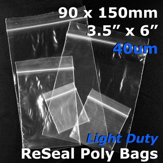 (image for) #RB4356 - 90x150mm (3.5" x 6") 40um ReSealable Poly Bag