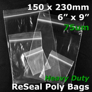 #RB769 - 150x230mm (6\" x 9\") 75um ReSealable Poly Bag