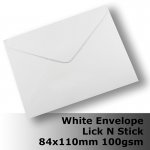 E10AK - 85x110mm Plain White Envelope 100gsm Banker Lick N Stick