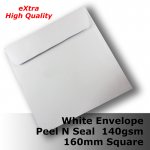 #E51CX - 160mm Square eXtra HQ 140gsm White Envelope Wallet PnS